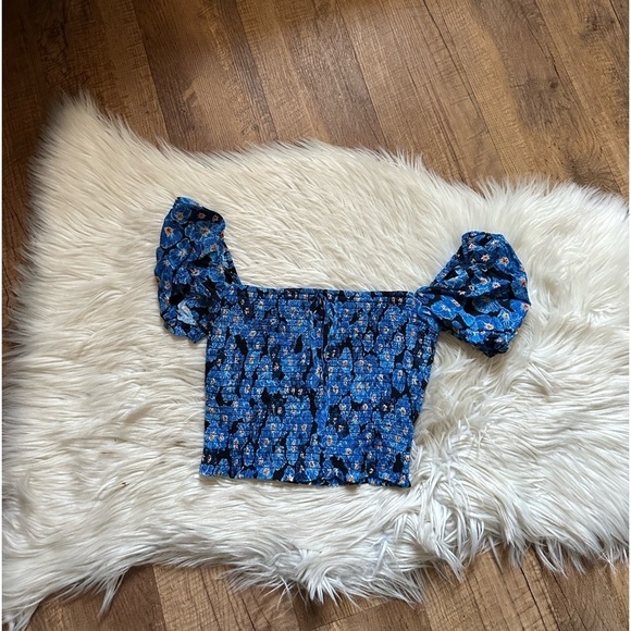 ARITZIA Wilfred Smocked Blouse In Baltic Sea - Picture 6 of 8